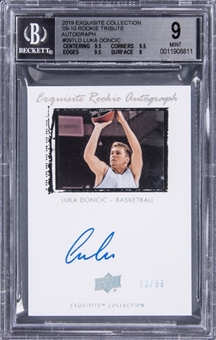 2019 UD Exquisite Collection "09-10 Rookie Tribute" Autograph #09TLD Luka Doncic Signed Rookie Card (#73/99) - BGS MINT 9/BGS 10